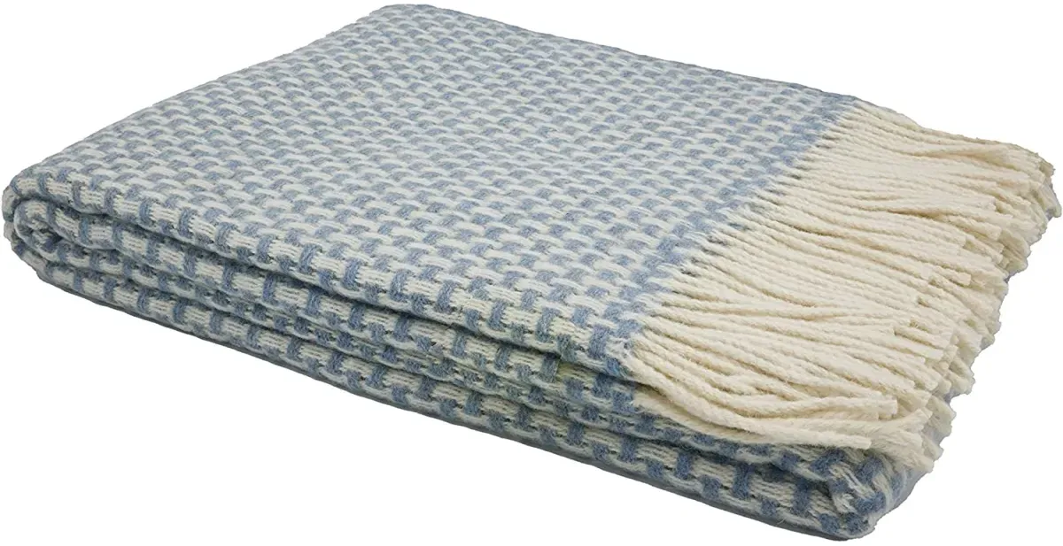 Wohndecke Merinowolle | Plaid/Wohndecke | Hellblau/Weiß