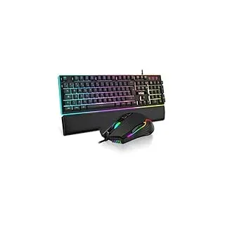 RedThunder K10 Gaming-Tastatur- und Maus-Set, Layout IT Metallplatte und Handballenauflage, RGB-Hintergrundbeleuchtung und 7D-Ergonomie - für Gamer PC Mac (Eisen), K10-B3