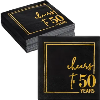 Ptwola 50 Stück Lustige Cocktail-Servietten "Cheers to 50 Years", Einwegservietten Barpartys Papierservietten Dekoration für Hochzeiten, Jahrestage, Partys, Geburtstag