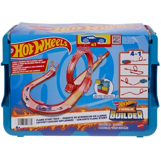 Hot Wheels Trackset, Trackset im Feuer-Design mit einem Hot Wheels Fahrzeug, 16 Track- und Stuntkomponenten in stapelbarer Spielzeug-Aufbewahrungsbox, HMC04