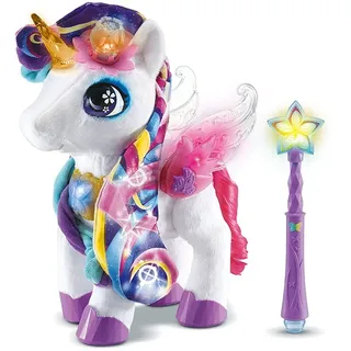 VTech - Styla, Mein Einhorn, magisches Make-up, interaktives Einhorn-Plüschtier – Würfel 4 Jahre – Version FR