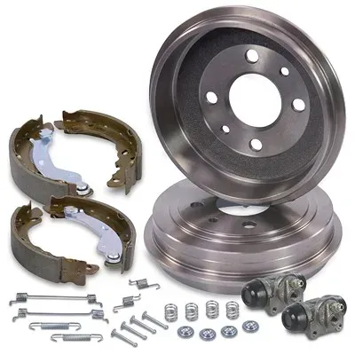 Bestprice 2x Bremstrommel+Backen+Zylinder+Zubehör [Hersteller-Nr. 40438494] für Ford, Fiat