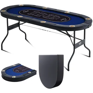 VEVOR Casino Pokertisch Klappbare Tischbeine 1830 x 820 x 720 mm (L x B x H), Faltbarer Pokertisch, Schwarz & Blau Pokerauflage Klapptisch für 8 Spieler, Pokertisch mit Staubschutzhülle Tragbar