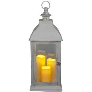 Buri - Deko-Laterne weiß mit 3 LED-Kerzen Flackereffekt Weihnachtsdeko Timer