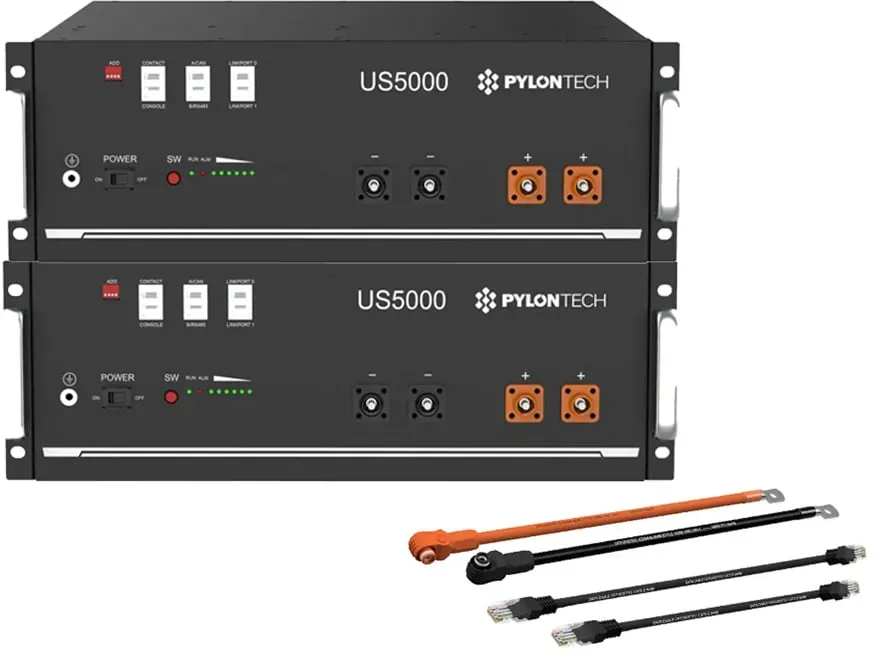Pylontech 2x US5000 LiFePO4 Batterie 9,6kWh mit Wechselrichter-Anschlusskabelset - 0% MwSt. (gemäß§12 Abs.3 UstG**)