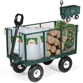 Sekey Bollerwagen Gartenwagen Titan – ECHT 500 KG Belastbar, 3-in-1 Bollerwagen Plattformwagen, Patentierter Ergonomischer Griff, Vollgummi-Luftreifen, Stabil und Rostfrei, 200L, Grün