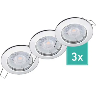3er Set Oktaplex Einbaustrahler 3-Step dimmbar inkl. LED Modul 3.000K warmweiß - Deckenspots Chrom - Silber