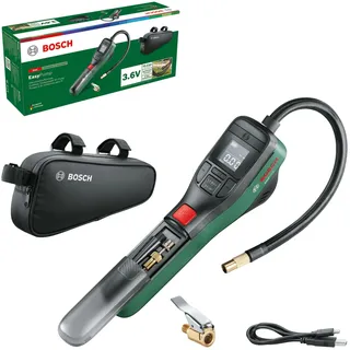 Bosch elektrische Fahrradpumpe/Luftpumpe/Mini Kompressor EasyPump (3,0 Ah Akku; 3,6 Volt; Autostop-Funktion; 150 PSI; 10,3 bar; LED; USB-C®; 3x Adapter; Schnellanschlussstecker; Fahrradtasche)