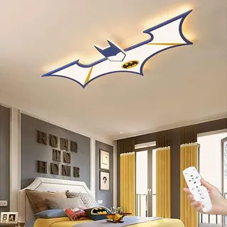 WJLL Moderne LED Deckenleuchte Kinderzimmer Cartoon Batman Deckenlampe Personalisierte Kinderaugen Schutz Lampe Mit Fernbedienung dimmbare Kronleuchter Geeignet für von Innenbeleuchtung,Blau