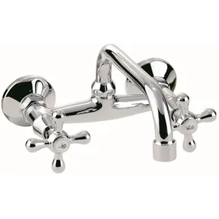 RetroLine Wandmontierte Retro Mischbatterie Für Waschbecken - Messing Mit Hochwertiger Chromoberfläche Und Langlebig