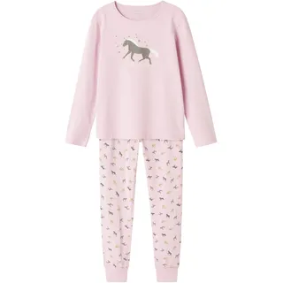 NAME IT "NKFNIGHTSET CORSAGE HORSE NOOS", Kinder, Gr. 110 (116), rosa (corsage), Jersey, Obermaterial: 95% Baumwolle, 5% Elasthan, bedruckt, casual, regular fit knöchellang, Rundhals, Langarm abgesteppte Kante, Homewear-Sets, mit tollen Pferde-Motiven