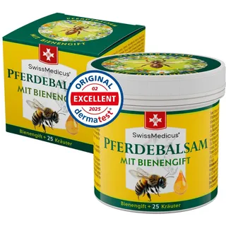 SwissMedicus Pferdebalsam mit Bienengift & 25 Kräuter - gleichzeitig kühlen und wärmen - zur Massage der Haut im Bereich beanspruchter Rücken & Gelenke (150 ml)