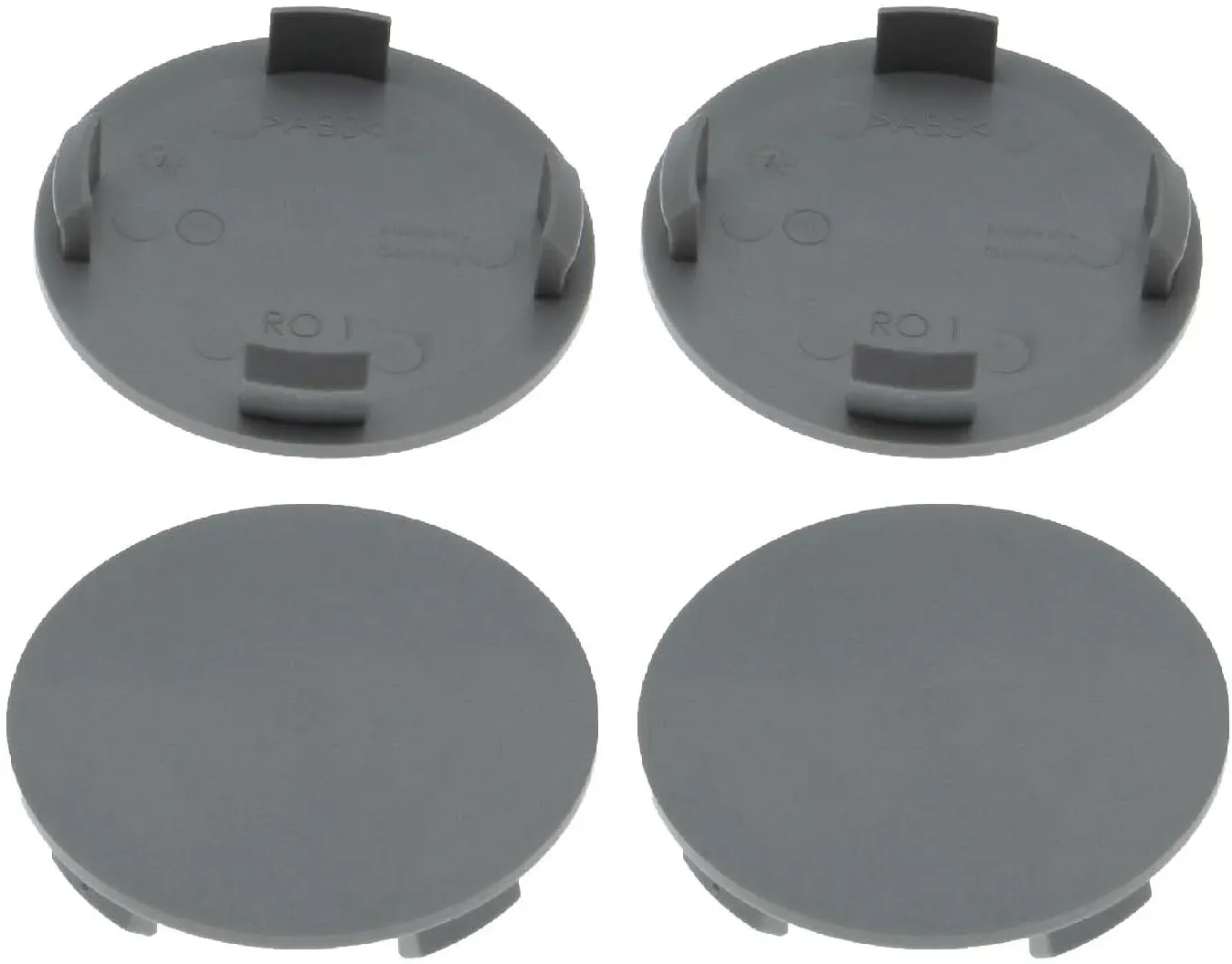 4 Nabenkappen Ø 64,0 mm - 58,0 mm / flach grau / Klebefläche