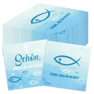HOWAF 40 Servietten Kommunion Deko, Servietten Fisch Servietten Konfirmation Servietten Schön DASS Du Da Bist Papierservietten Tissue für Tischdeko Kommunion, Erstkommunion, Taufe, Konfirmation Deko