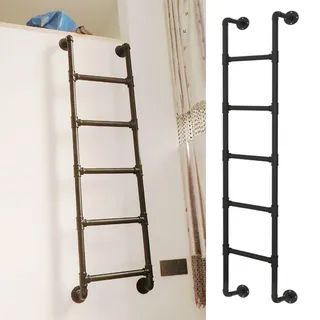 An der Wand montierte Leiter, Metallleiter for die Wand im Dachgeschoss, Wohnheimbettleiter, belastbar bis 330 Pfund, platzsparende Doppelsteigleiter (Color : Black, Size : 4FT/1.22M/48IN)