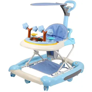 Homewell 3in1 Lauflernhilfe mit Markise, Schiebegriff und Musik, Baby Gehwagen Klappbar, Gehfrei, 5 Höheneinstellungen, Laufstuhl Laufhilfe babys ab 6 Monaten (Blau)