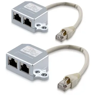 kwmobile 2X Netzwerkkabel Splitter Anschlussverdoppler - Netzwerk LAN Anschluss Verteiler - T-Adapter LAN-Kabel - RJ45 Stecker auf 2X RJ45 Ethernet