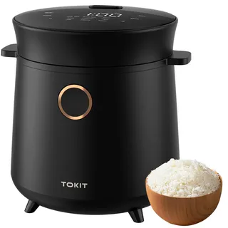 Tokit 1,5L Reiskocher Klein für 1-2 Personen, Multikocher Mini Reiskocher mit Antihaftbeschichtetem Aus Edelstahl, 24-Stunden-Timerund Warmhalten, tragbar, 9 Funktionen für Braunen Reis, Dampf, Suppe