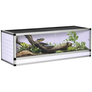 PawHut Terrarium Amphibien Spinnentiere Reptilienzuchtbox Mesh-Terrarium, Weiß+Silber+Schwarz 120 x 40 x 40 cm schwarz|silberfarben|weiß