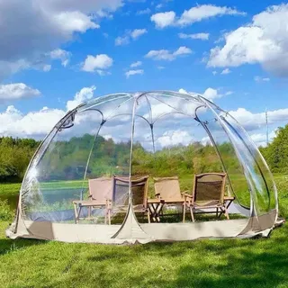 Iglu Zelt Bubble Gartenkuppel Blasenzelt: Wetterfestes Wasserdicht Bergroßes Transparentes PVC Sofortiges Pop Up Pavillon 3-8 Personen Camping Party Hochzeit (Beige, 3,6 x 3,6 x 2,3 m)