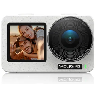 WOLFANG Seeker One White - wasserdichte Action-Kamera mit 4K60 Ultra HD-Video, Dual-Screen-Farbdisplay, 16 Fuß Unterwasserkamera, Live-Streaming, Webcam, Stabilisierung mit GO APE