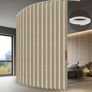 ILRON Faltbare Raumteiler mit Deckenschiene – einziehbarer Raumteiler-Vorhang, mühelose Einrichtung (Beige 254 cm B x 274,3 cm L), 1 Stück