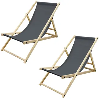 ECD Germany 2er Set Liegestuhl klappbar Holz 3 Liegepositionen, Anthrazit