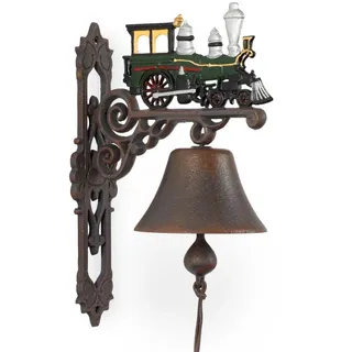 Moritz Hausglocke Gusseiserne Wandglocke mit Lokomotive Retro-Stil, Bronze Bronzefiguren Bronze Skulptur Figur Kunstwerk Dekoration Statue weiß