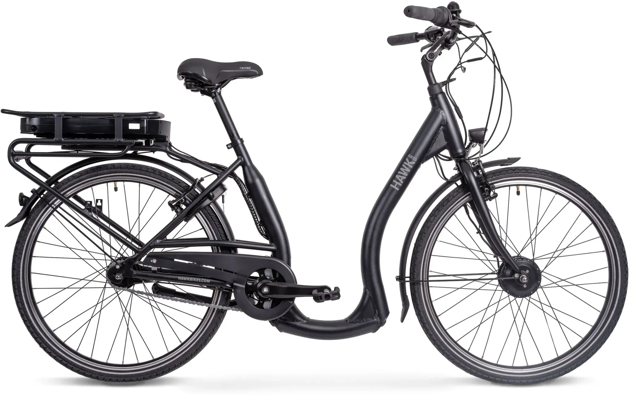 HAWK eCity Comfort E-Bike Herren & Damen 250W I Fahrrad mit Aluminiumrahmen I E Bike Herren 26 Zoll mit tiefem Einstieg 7 Gang Nabenschaltung