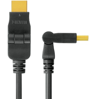 PremiumCord High Speed ​​Kabel HDMI Kabel 180° Drehbare, 5 m, kompatibel mit Video Full HD 1080P, Deep Color, 3D, Arc, HDR, 10, 2Gbps, vergoldete 180° Drehbare Anschlüsse, Schwarz