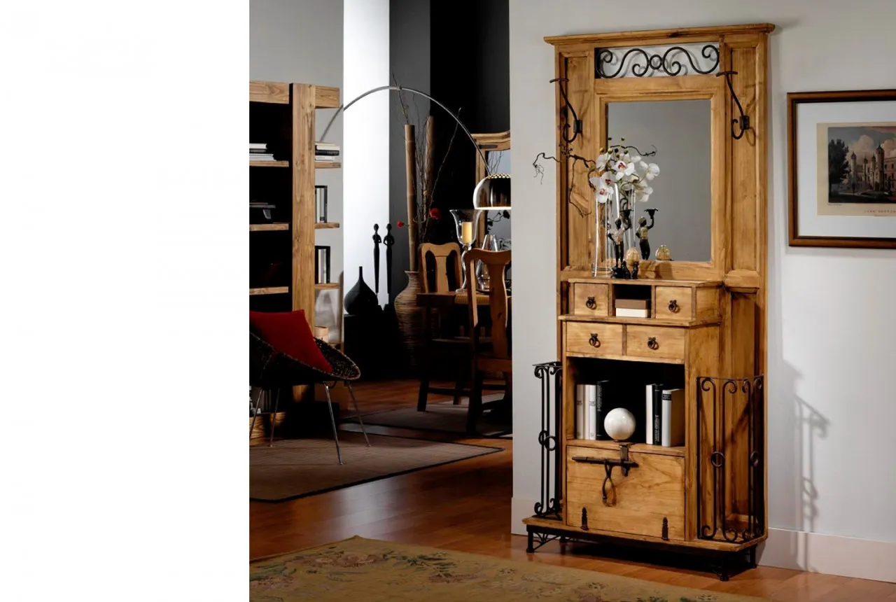 Große Mexico Garderobe - mit Spiegel - Schmiedeeisen - Pinie Massivholz - Landhausstil - mexikanisch