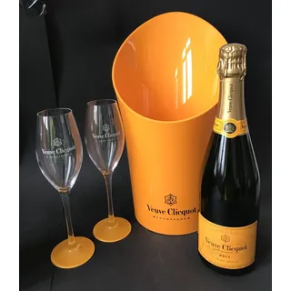 Veuve Clicquot Champagner Flasche 0,75l 12% Vol + Veuve Kühler + 2 Veuve Gläser
