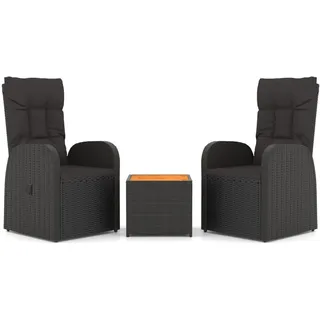 vidaXL 3-tlg Garten-Lounge-Set Schwarz Poly Rattan Massivholz Akazie