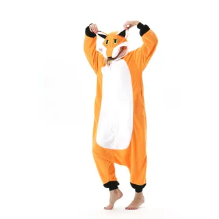 AKAAYUKO Damen Herren Karneval Kostüm Pyjama Weihnachten Tiere Onesie Halloween Jumpsuit Schlafanzug Faschingskostüme Overall Nachtwäsche Füchse-XK - S