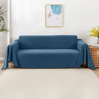 VanderHOME Anti-Rutsch-Sofa Abdeckung Home Dekoration Solid Farbe Sofa Decke Vier Jahreszeiten Universal Sofa Abdeckung Elastische Dehnbare Sofa Schutzhülle Wohnzimmer Haustier 180 * 380cm-Tiefblau