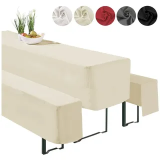 heimtexland ® Hussen Set 3-teilig Bierzeltgarnitur 1x Tischhusse Biertisch 2X Bankhusse Bierbank Tischdeko Typ860 Ecru für 70x220 cm Tisch