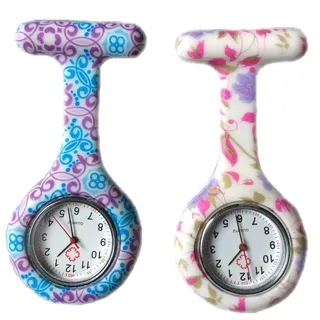 Boolavard Frauen-Mädchen Mode-Blumen Krankenschwester Clip on Fob Brosche Silikon Gelee Hängende Taschen-Uhr, 2er-Pack