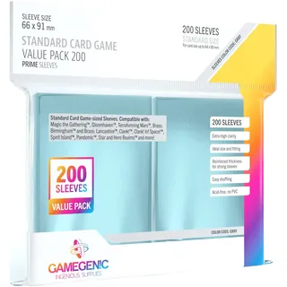 Gamegenic Gamegenic, Prime Standard Sleeve Value Pack 200, Sleeve Color Code: Gray
