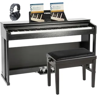 Fame Digitalpiano Set, DP-3000 BK, 88 Tasten, Hammermechanik, 20 Sounds, 128-fache Polyphonie, integrierter Effektprozessor, Klavierbank, Kopfhörer, Notensammlung, Schwarz.