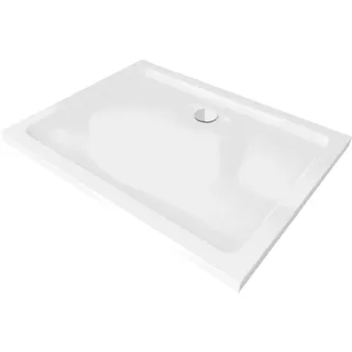 Mexen Flat rechteckige Duschwanne slim 90 x 80 cm, weiß, Ablaufgarnitur Chrom - 40108090
