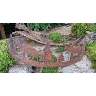 terracotta-toepfe-de Deko Halbring Elch 40 cm breit aus Metall in Edelrost Rost Weihnachten Advent