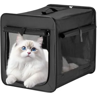 fudajo Wiltec Faltbare Transportbox für Hunde, Katzen s (42x36x41 cm), robust, leicht, sicher, Hundebox mit entnehmbarem Kissen, Schwarz