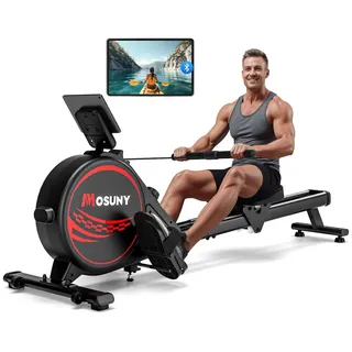 Rudergerät für Zuhause, 16 Stufen Widerstand, MOSUNY Leises Magnetisches Rudergerät, Upgrade Doppel-Slide-Rails, App-Kompatibel LCD-Datenanzeige, Belastbar bis160kg