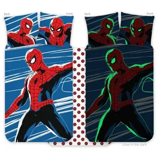 BrandMac Spiderman Bettwäsche-Set für Kinderbett, 100 x 135 cm + Kissenbezug 40 x 60 cm, 100 % Baumwolle, nachtleuchtend, Baby-Bettwäsche-Set, perfekt für Kinder, Spiderman, weiche Wendebettwäsche für Jungen