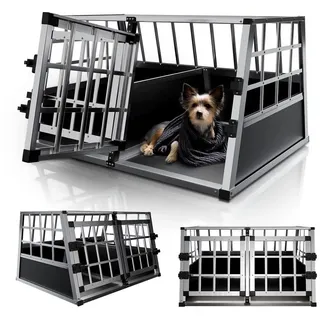 Juskys Alu Hundetransportbox L-X 89 x 70 x 51 cm Schwarz/Silber
