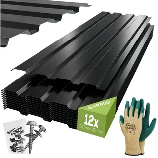 garmio GARMIO® Profilblech Trapezblech Amalfi 129 Set 12 Stück Dachblech 129x45 cm, verzinkter Stahl schwarz