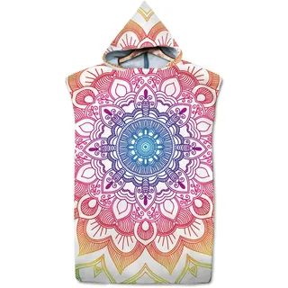 Highdi Handtuch Poncho Erwachsene Microfaser, Mandala Stil Badeponcho Surf Damen/Herren Handtuch mit Kapuze Umziehhilfe Poncho Handtuch Strandtuch Bademantel für Swimming (Orange)