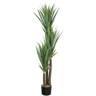 Decovego Künstliche Yucca Palme Yuccapalme Palmlilie Pflanze Kunstpflanze Deko Kunstbaum Zimmerpflanze künstlich im Kunststofftopf Plastikpflanze 150 cm