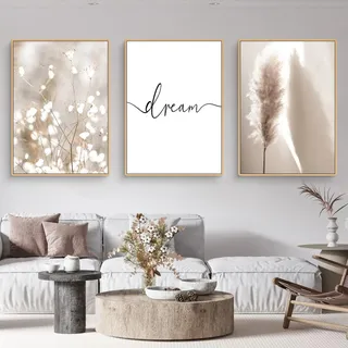 Trayosin 3-teiliges Poster Set,Moderne Boho Pampasgras Bilder Wohnzimmer Deko Schlafzimmer Wandbilder Beige Kunst Bild ohne Rahmen Kunstdruck Leinwandbild (C,21x30cm)