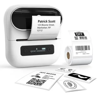 Phomemo M220 Etikettendrucker Bluetooth, Tragbarer Etikettiergerät Bluetooth Thermo Label Printer für Barcode,Einzelhandel,kleine Unternehmen,mit Telefonen & PC-System Weiß